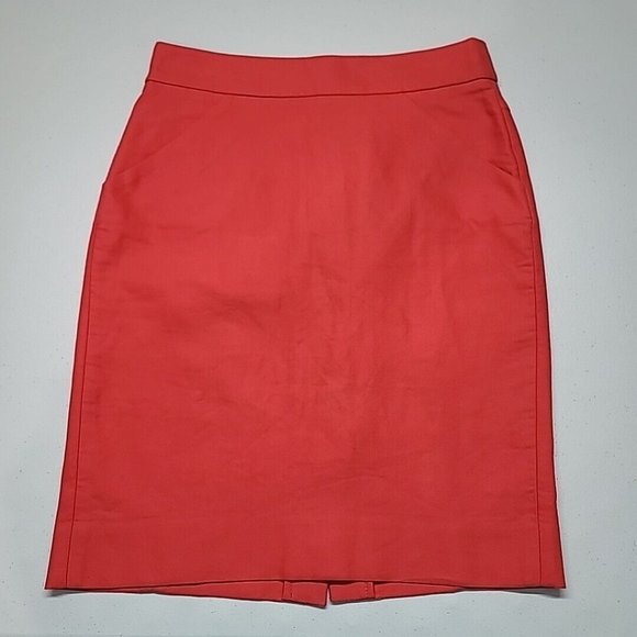 J Crew Factory The Pencil Skirt Poppy (Salmon) Double Serge Cotton Skirt Size 0 - Picture 1 of 11